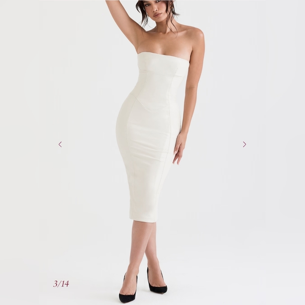 House Of CB Camillaivory vegan leather strapless dress Size M